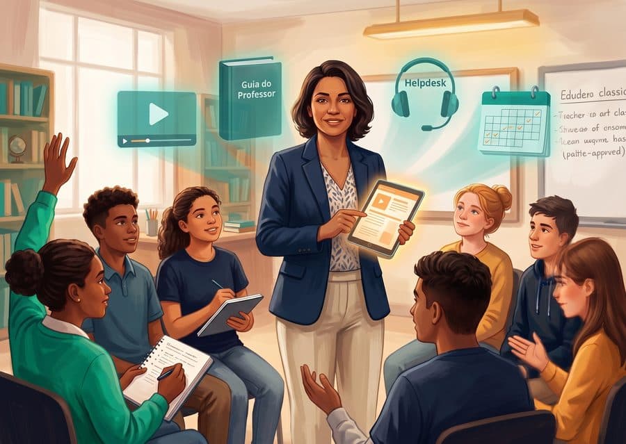 Professora conduzindo aula sobre cidadania digital