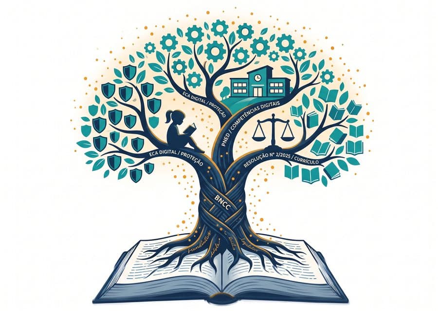 Árvore regulatória conectando marcos normativos à prática escolar