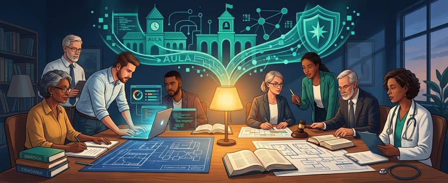 Equipe multidisciplinar reunida discutindo o programa